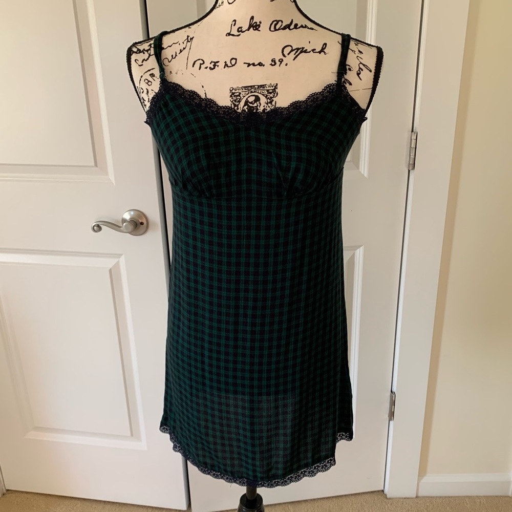 American Eagle Plaid Lace Slip Mini Dress - Picture 3 of 7